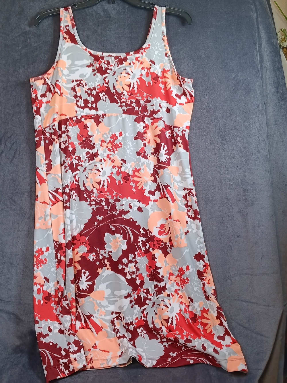 Columbia Sleeveless Midi Dress in Red, Peach & Gray — Classic Everyday Style